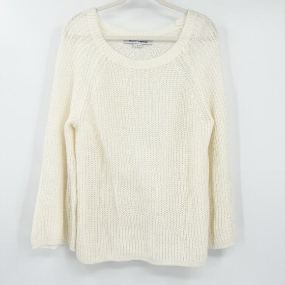 Project Naadam Womens Fall Preppy Open Knit Semi Sheer Sweater Size M‎ Ivory - Picture 1 of 5